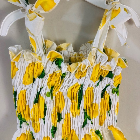 Lemon Print Kids Dress - White and Yellow - Picture 4 of 6